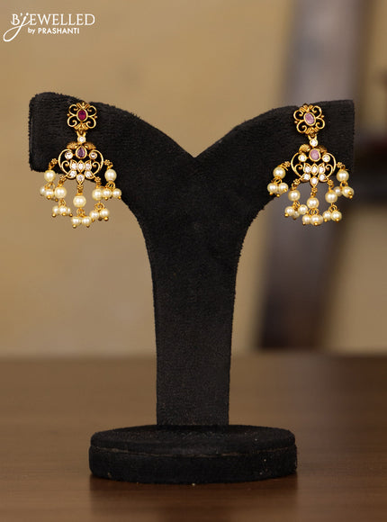 Antique guttapusalu haaram floral design with kemp and cz stones in pearl hangings