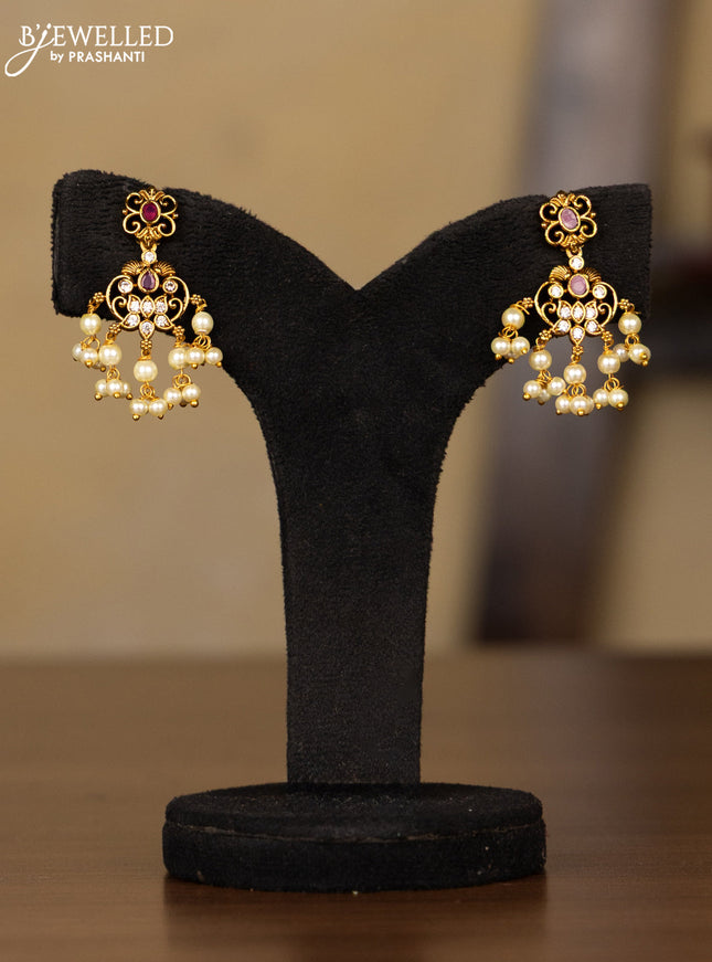 Antique guttapusalu haaram floral design with kemp and cz stones in pearl hangings