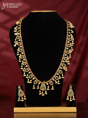 Antique guttapusalu haaram with kemp and cz stones in pearl hangings