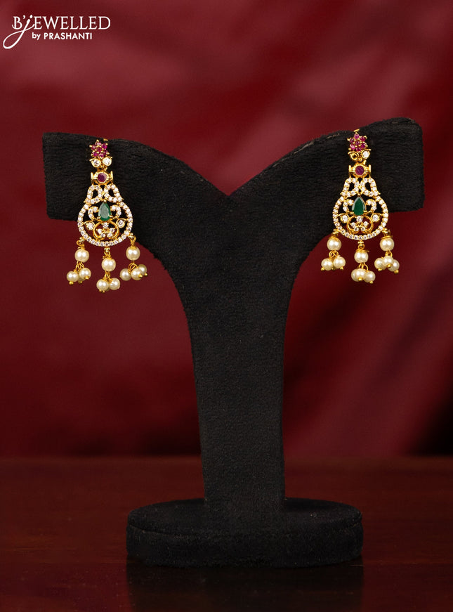 Antique guttapusalu haaram with kemp and cz stones in pearl hangings