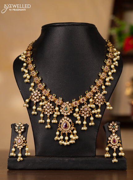 Antique guttapusalu necklace with kemp & cz stones and pearl hangings