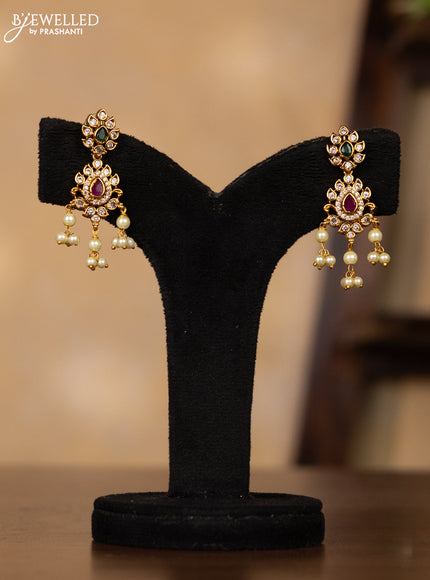 Antique guttapusalu necklace with kemp & cz stones and pearl hangings