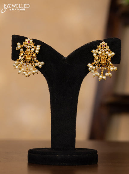 Antique guttapusalu necklace lakshmi design with kemp & cz stones and pearl hangings