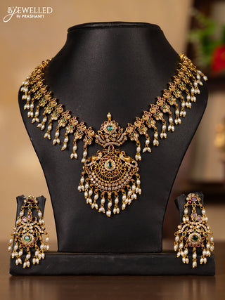 Antique guttapusalu necklace with kemp & cz stones and pearl hangings