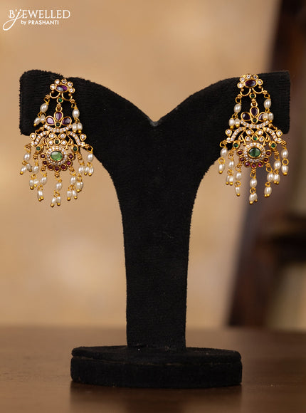 Antique guttapusalu necklace with kemp & cz stones and pearl hangings