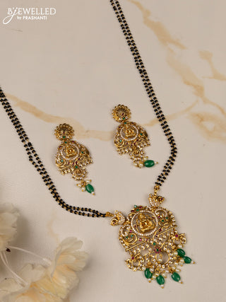 Mangalsutra double layer lakshmi design with kemp and cz stones in pearl & green beads hangings