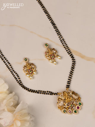 Mangalsutra double layer lakshmi design with kemp and cz stones in hangings