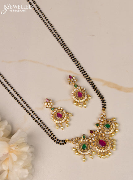 Mangalsutra double layer with kemp & cz stones and pearl hangings