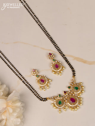 Mangalsutra double layer with kemp & cz stones and pearl hangings
