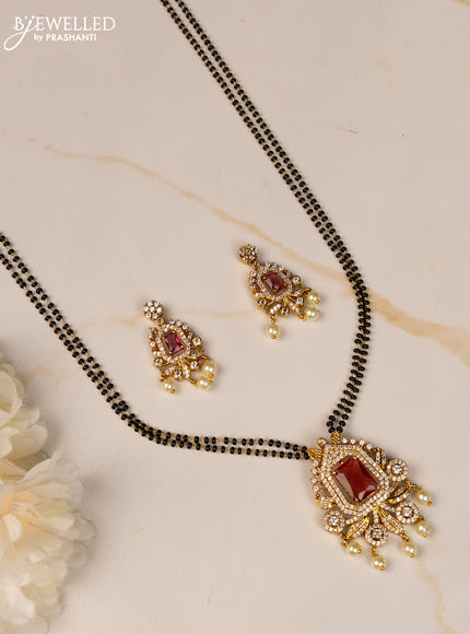 Mangalsutra double layer with ruby and cz stones in pearl hangings