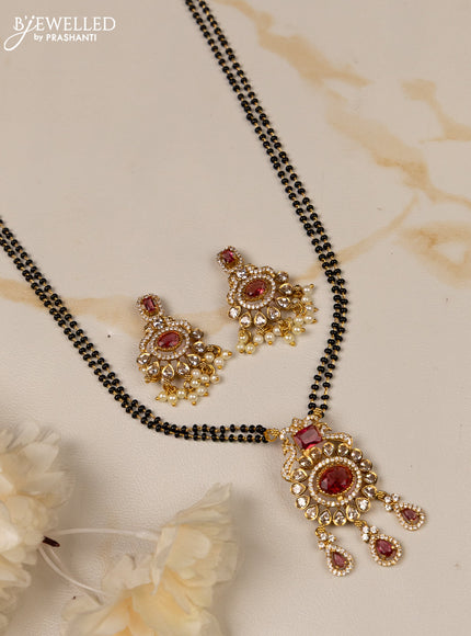 Mangalsutra double layer with ruby and cz stones in hangings