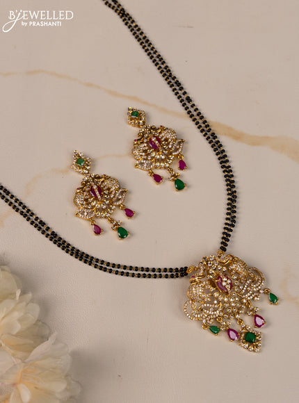 Mangalsutra double layer elephant design with kemp and cz stones in hangings