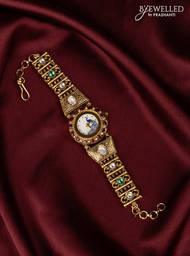 Watches peacock design with kemp and kundan stones
