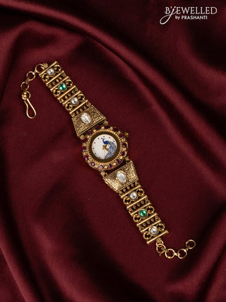 Watches peacock design with kemp and kundan stones