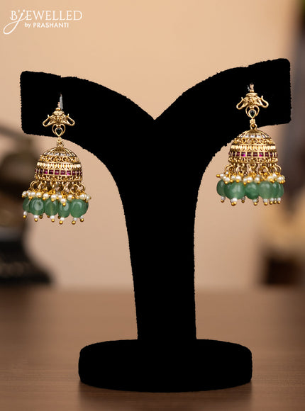 Antique necklace lakshmi pendant with kemp stones and pearl & green beads hangings