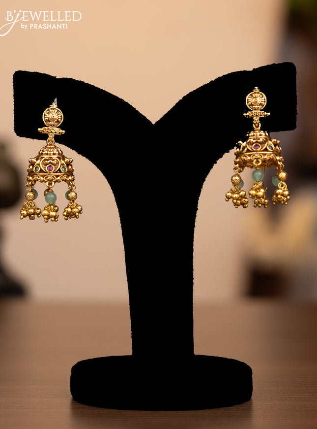 Antique necklace lakshmi pendant with kemp stones and green & golden beads hangings