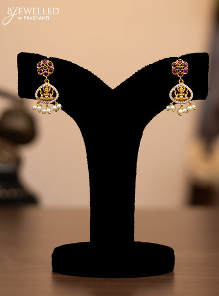 Antique necklace lakshmi design with kemp & cz stones and pearl hangings