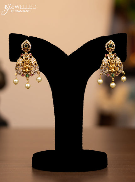 Antique necklace lakshmi pendant with kemp & cz stones and pearl hangings