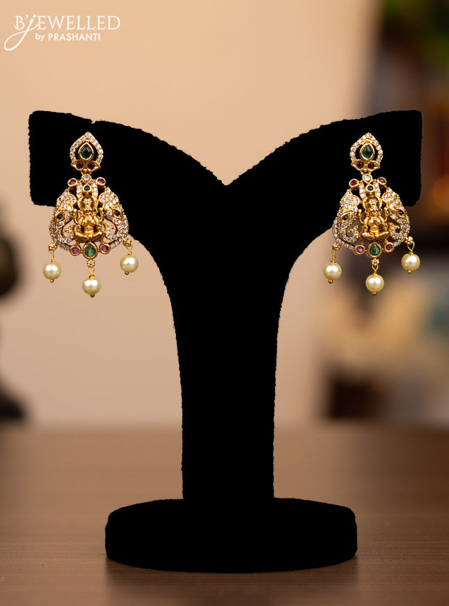 Antique necklace lakshmi pendant with kemp & cz stones and pearl hangings