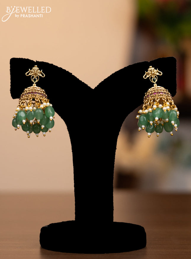 Antique necklace lakshmi pendant with kemp stones and pearl & green besds hanging