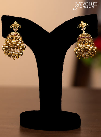 Antique necklace lakshmi pendant with kemp stones and pearl & golden besds hanging