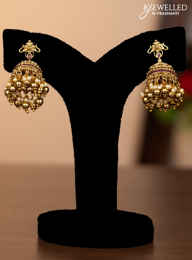 Antique necklace lakshmi pendant with kemp stones and pearl & golden besds hanging