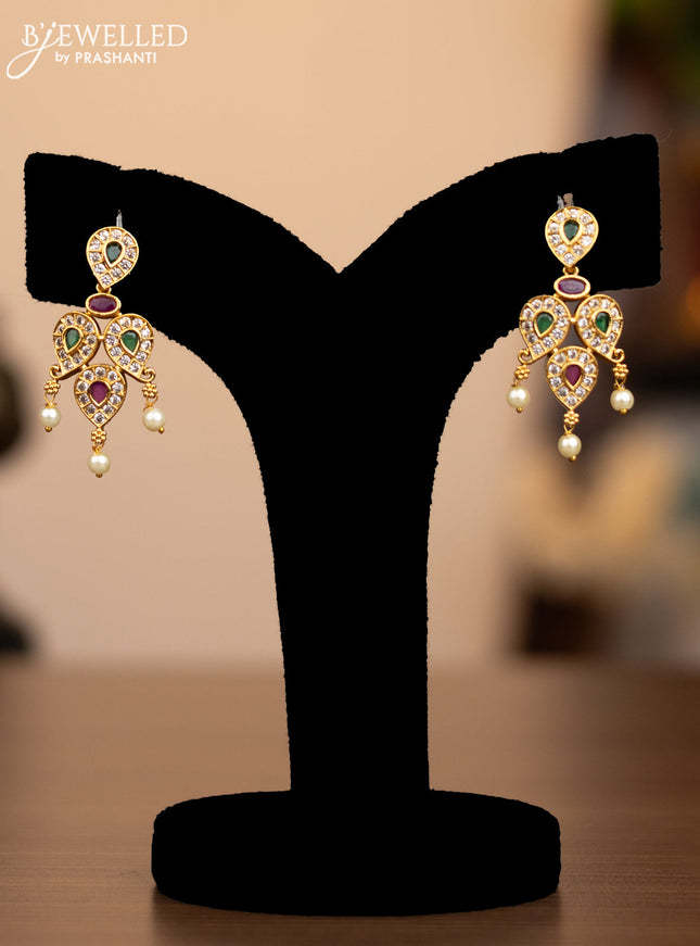 Antique haaram with kemp & cz stones and pearl hangings