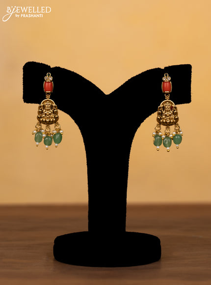 Antique haram lakshmi and flower design with pavalam & cz stones and green beads hangings