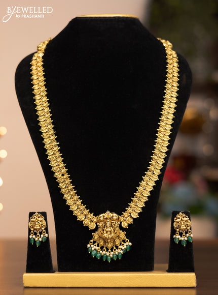 Antique haram lakshmi kaasu design with green beads hangings