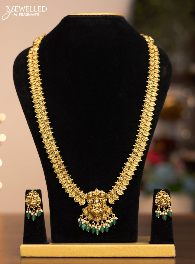 Antique haram lakshmi kaasu design with green beads hangings