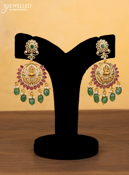 Antique haram lakshmi design with ruby & cz stones and green beads hangings