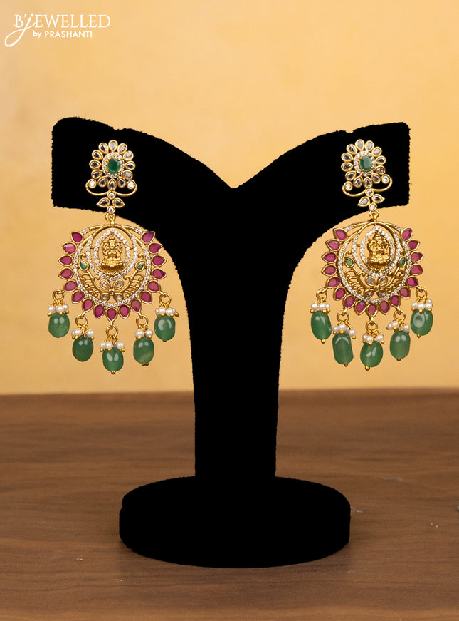 Antique haram lakshmi design with ruby & cz stones and green beads hangings