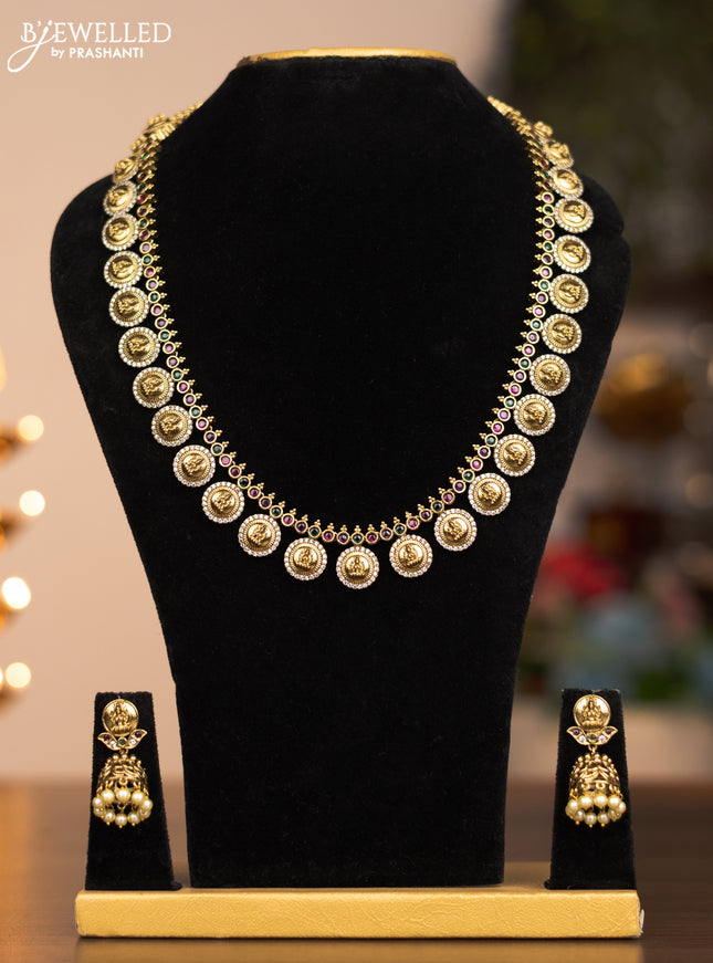 Antique haram lakshmi kaasu design with run and emerald stones