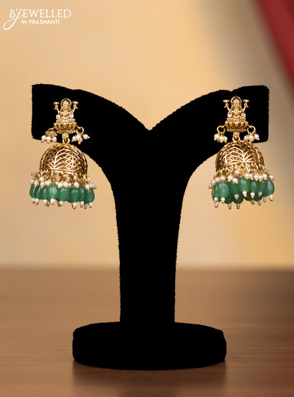 Jadau haram peacock design with jadau kundan stones and perals & green beads hangings