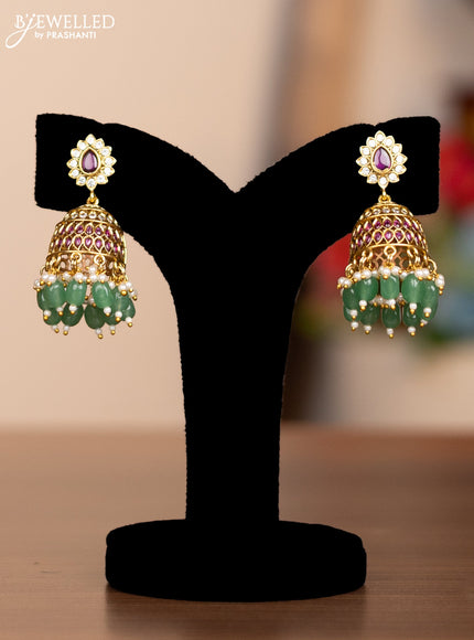 Antique haram maanga design with ruby ,cz stones & green beads and pearl hangings