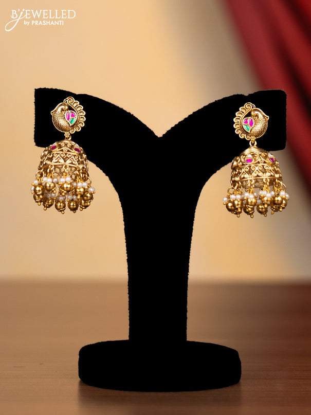 Jadau haram peacock design with jadau kundan stones and gold beads & pearl hangings