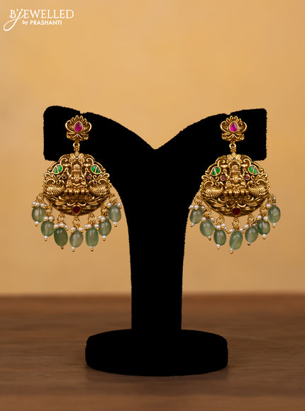 Jadau haram lakshmi design with jadau kundan stones and green beads & pearl hangings