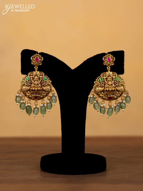Jadau haram lakshmi design with jadau kundan stones and green beads & pearl hangings