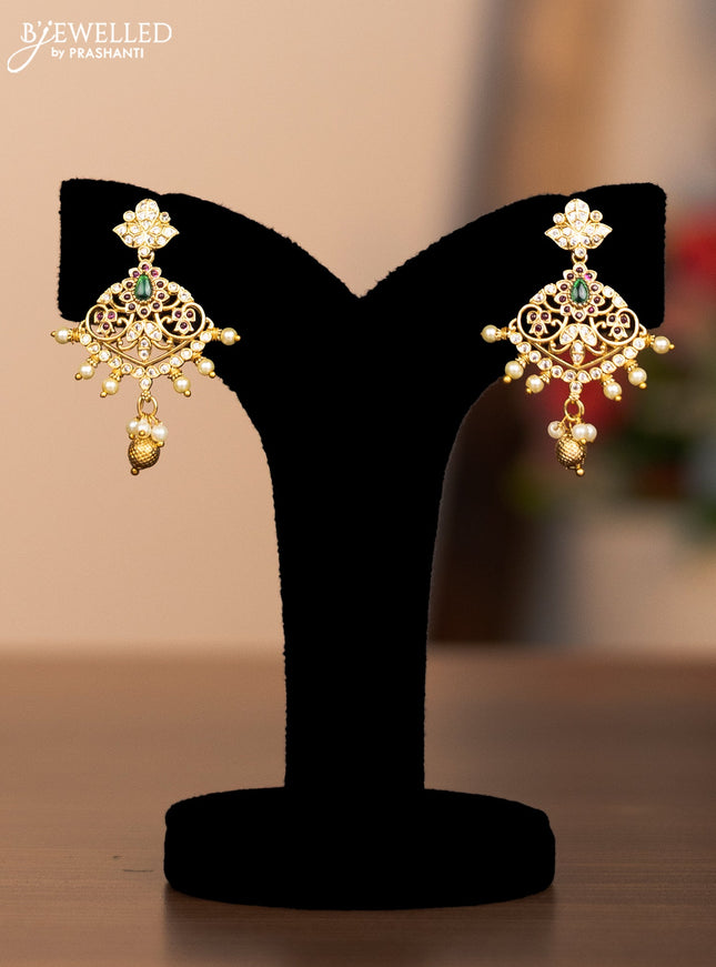 Antique haram maanga design with ruby ,cz stones & gold beads and pearl hangings