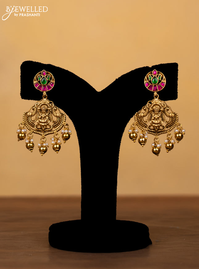 Antique Jadau haram lakshmi & peacock design with jadau kundan stones and gold beads & pearl hangings