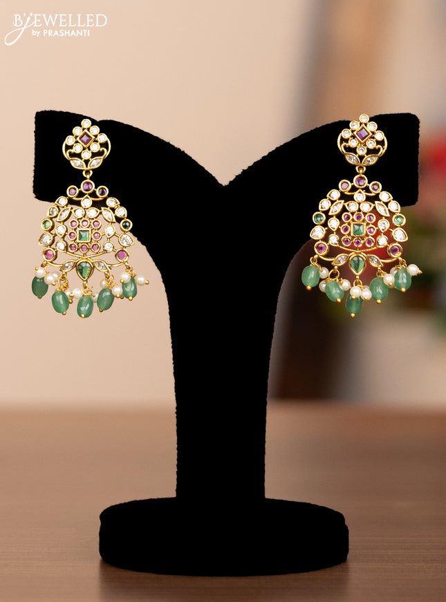 Antique haram with ruby ,cz ,emerlad stones and gold beads and pearl hangings