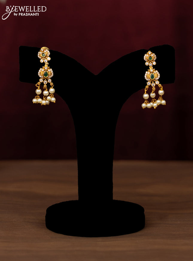 Antique guttapusalu haram with ruby & emerlad and cz stones with pearl hangings