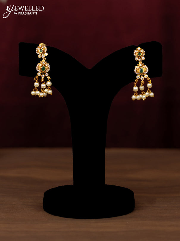 Antique guttapusalu haram with ruby & emerlad and cz stones with pearl hangings