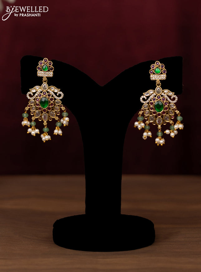 Antique guttapusalu haram with ruby & emerlad and cz stones with pearl hangings