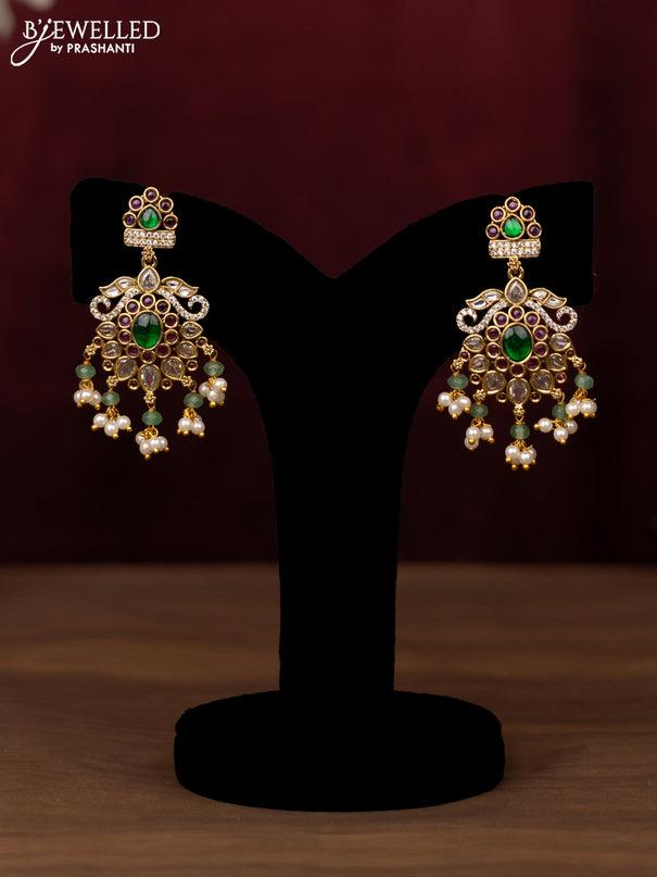 Antique guttapusalu haram with ruby & emerlad and cz stones with pearl hangings
