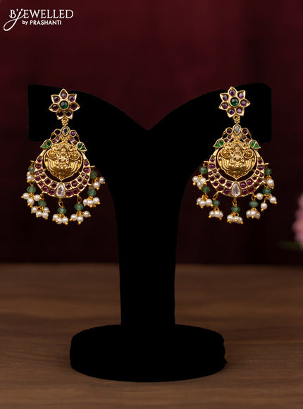 Antique guttapusalu haram lakshmi design with ruby & emerlad and cz stones with pearl hangings