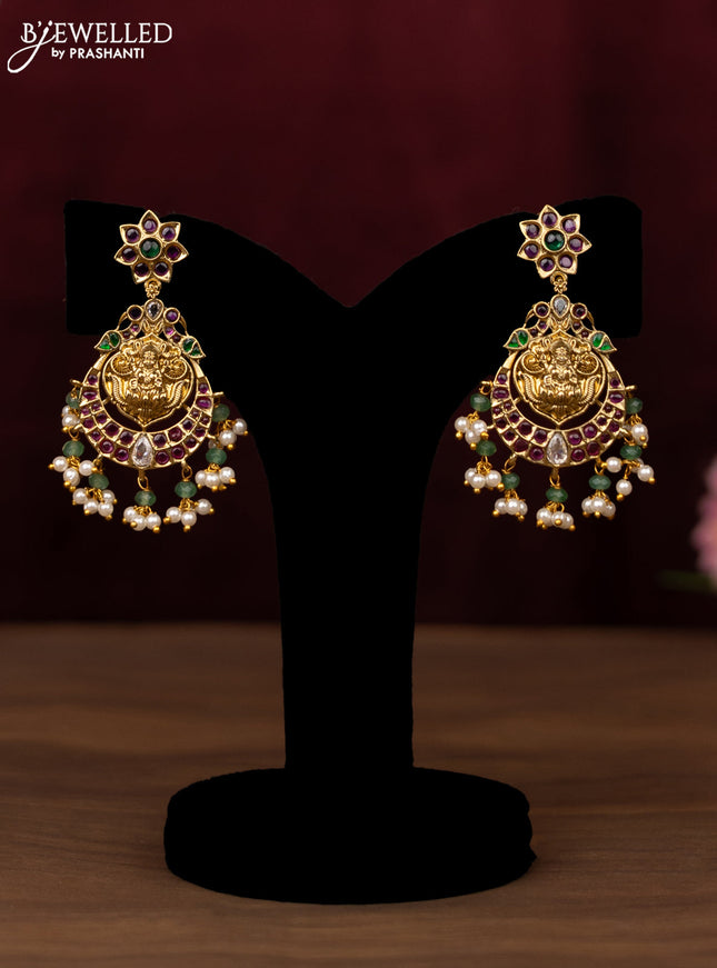 Antique guttapusalu haram lakshmi design with ruby & emerlad and cz stones with pearl hangings