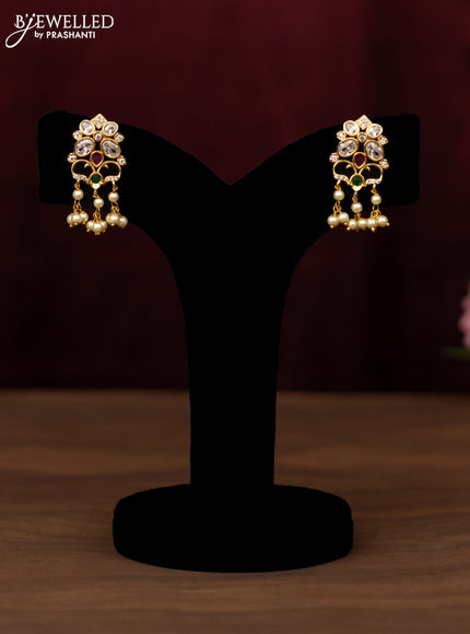 Antique guttapusalu haram floral design with ruby & emerlad and cz stones with pearl hangings