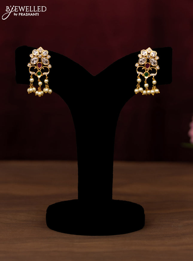 Antique guttapusalu haram floral design with ruby & emerlad and cz stones with pearl hangings