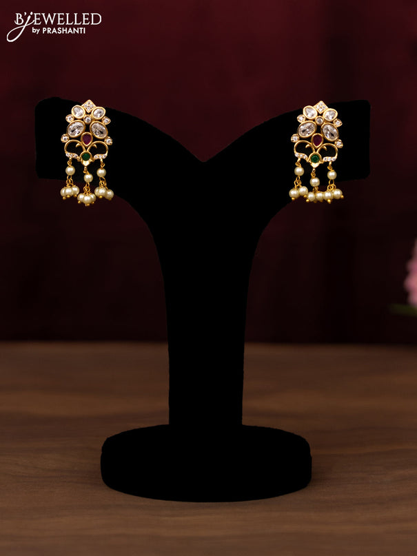 Antique guttapusalu haram floral design with ruby & emerlad and cz stones with pearl hangings